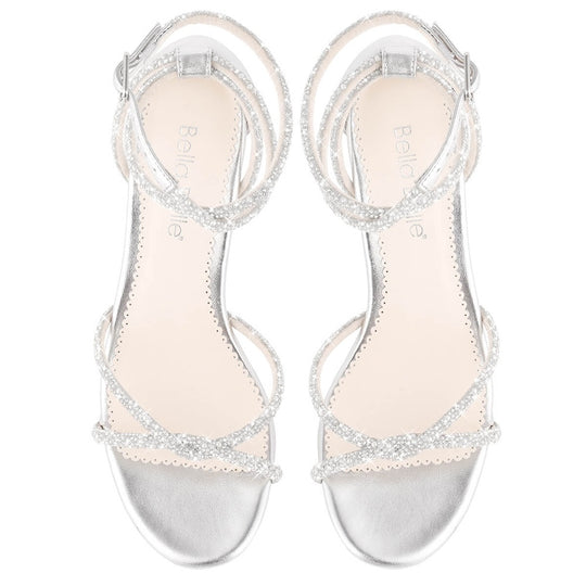 bella belle lenox silver strappy block heels with crystal and pearl straps