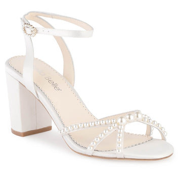 Open Toe Pearl Ankle Strap Block High Heels
