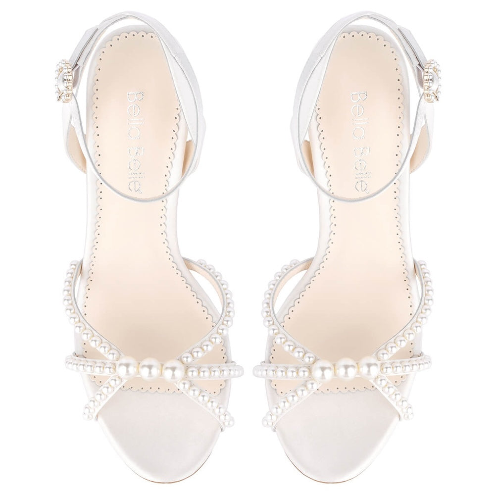 bella belle luciana open toe ivory pearl ankle strap heels
