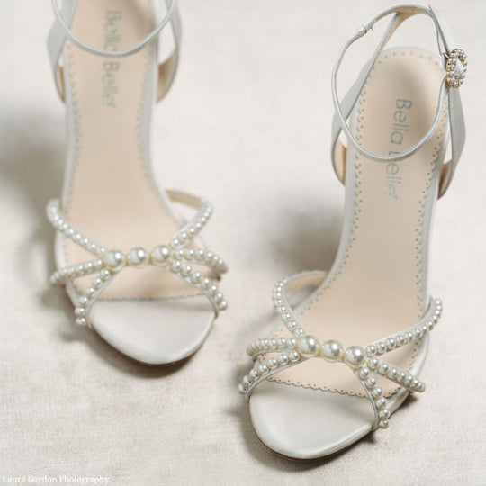 bella belle luciana open toe ivory pearl ankle strap heels