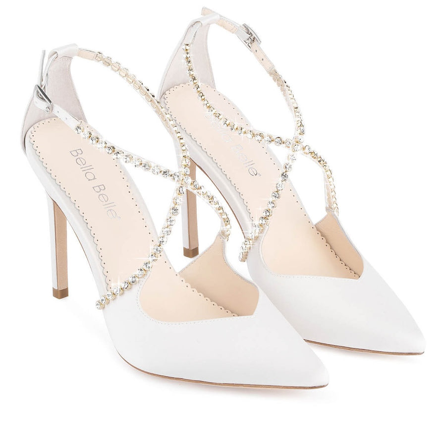 bella belle madison ivory criss cross crystal strap heels