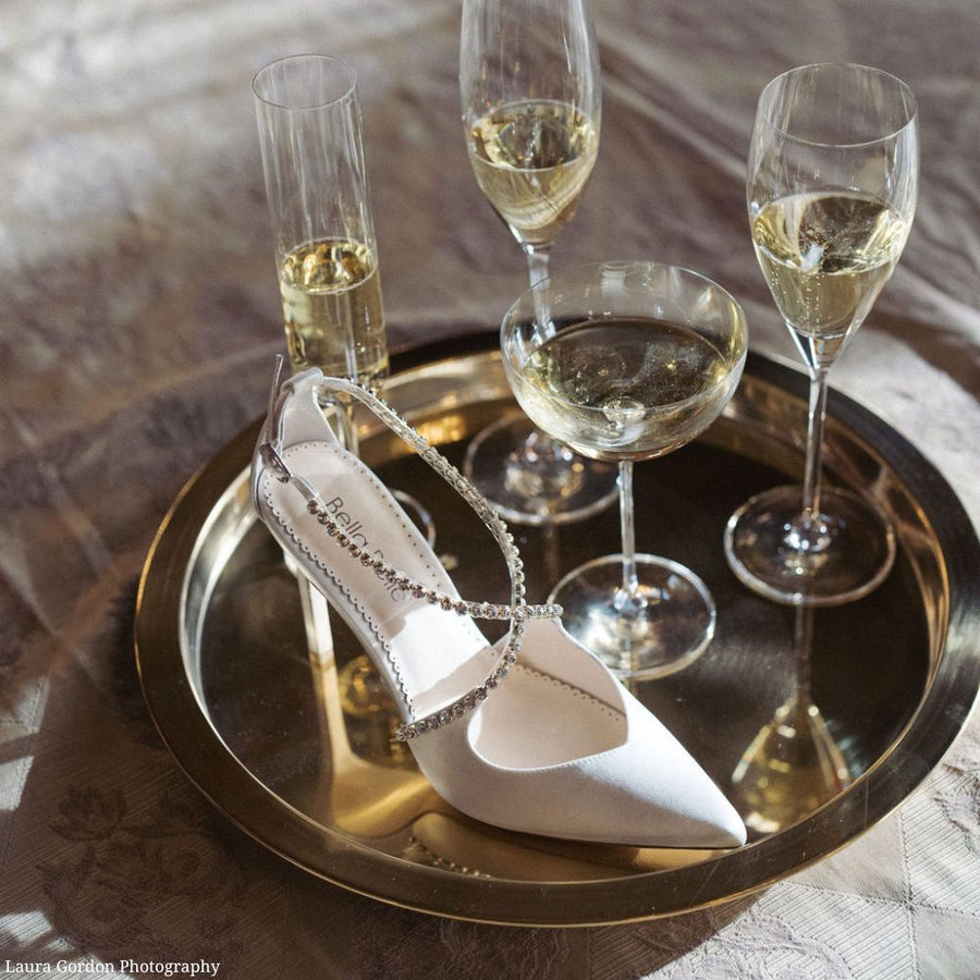 bella belle madison ivory criss cross crystal strap heels