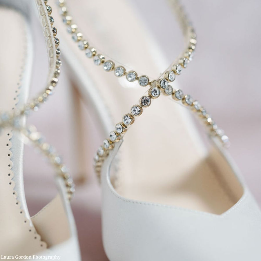 bella belle madison ivory criss cross crystal strap heels