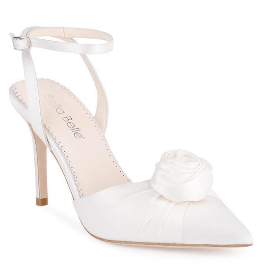 Silk Rose Ivory Flower Heels with Slingback Ankle Strap