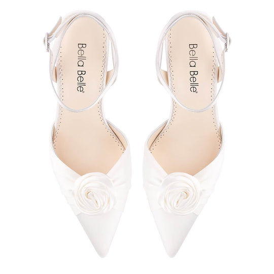 bella belle noelle silk rose ivory flower heels with slingback ankle strap
