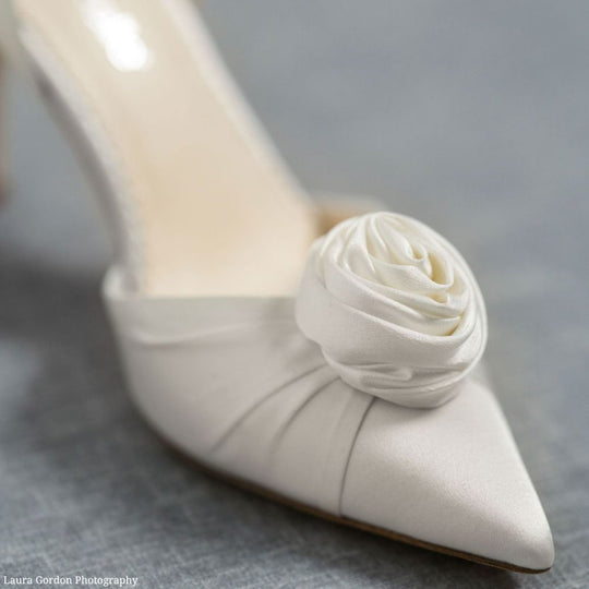 bella belle noelle silk rose ivory flower heels with slingback ankle strap