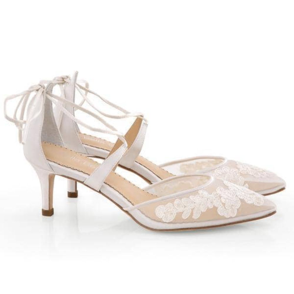 Floral Ivory Lace Kitten Heels - Amelia | Bella Belle