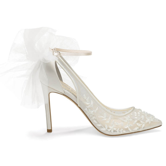 Bella Belle Shoes Edna Floral Beaded Lace Wedding Heel with Tulle Bow Edna Ivory