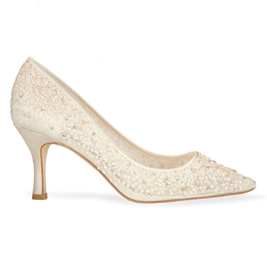 Bella Belle Shoes Evelyn Nude Sequin Low Heel Wedding Shoes