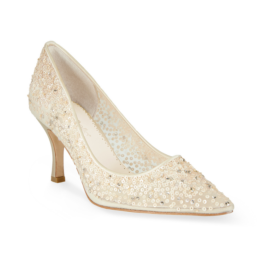 Bella Belle Shoes Evelyn Nude Sequin Low Heel Wedding Shoes