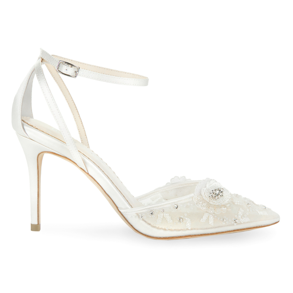 Bella Belle Norah Ivory Flower Ankle Strap Bridal Shoes with Sequined Petals