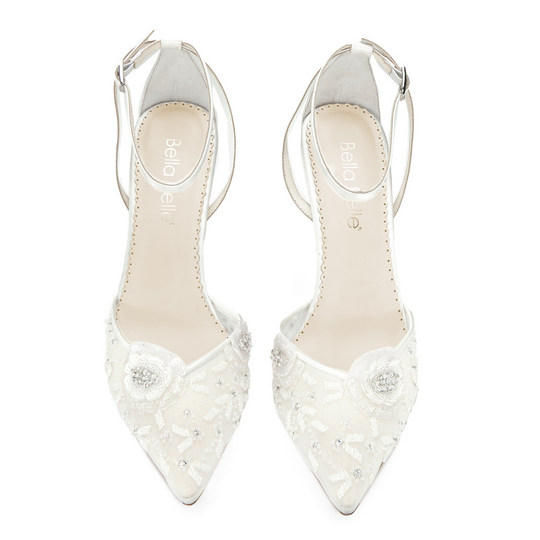 Bella Belle Norah Ivory Flower Ankle Strap Bridal Shoes with Sequined Petals