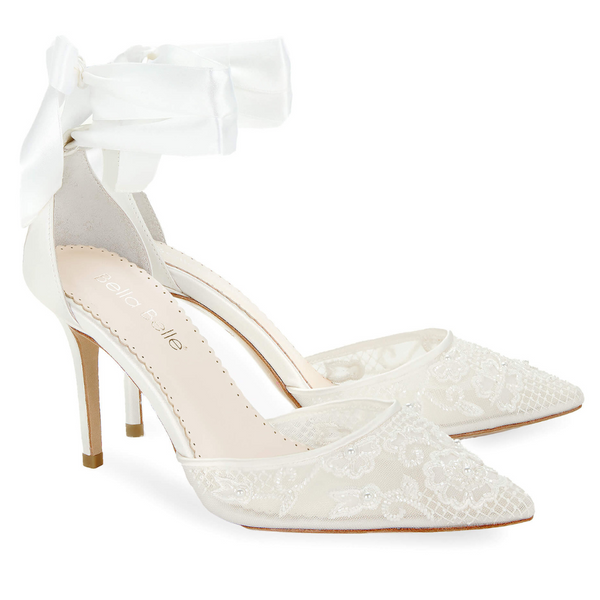 Lace Ivory Wedding Shoes with Pearls, Penelope Ivory Lace Ivory Wedding Shoes with Pearls, Penelope Ivory