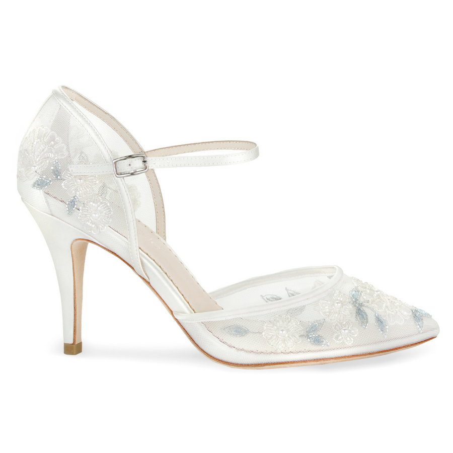 Bella Belle Shoes Viola Baby Blue Floral Lace Ivory Wedding Heel