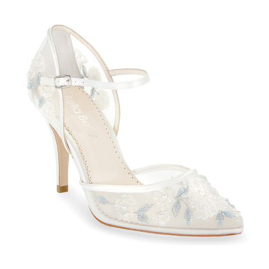 Bella Belle Shoes Viola Baby Blue Floral Lace Ivory Wedding Heel