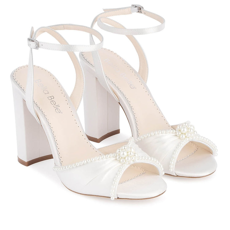 Women's Wedding Shoes Block Heel Opened Toe Buckle Bridal Shoes with Luxurious Crystal