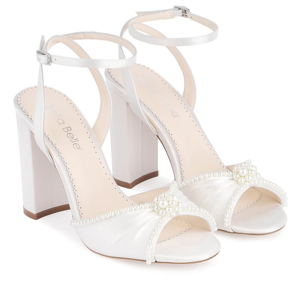 Tinsley Wedding Open Toe Pearl Wedding Block Heel Sandals