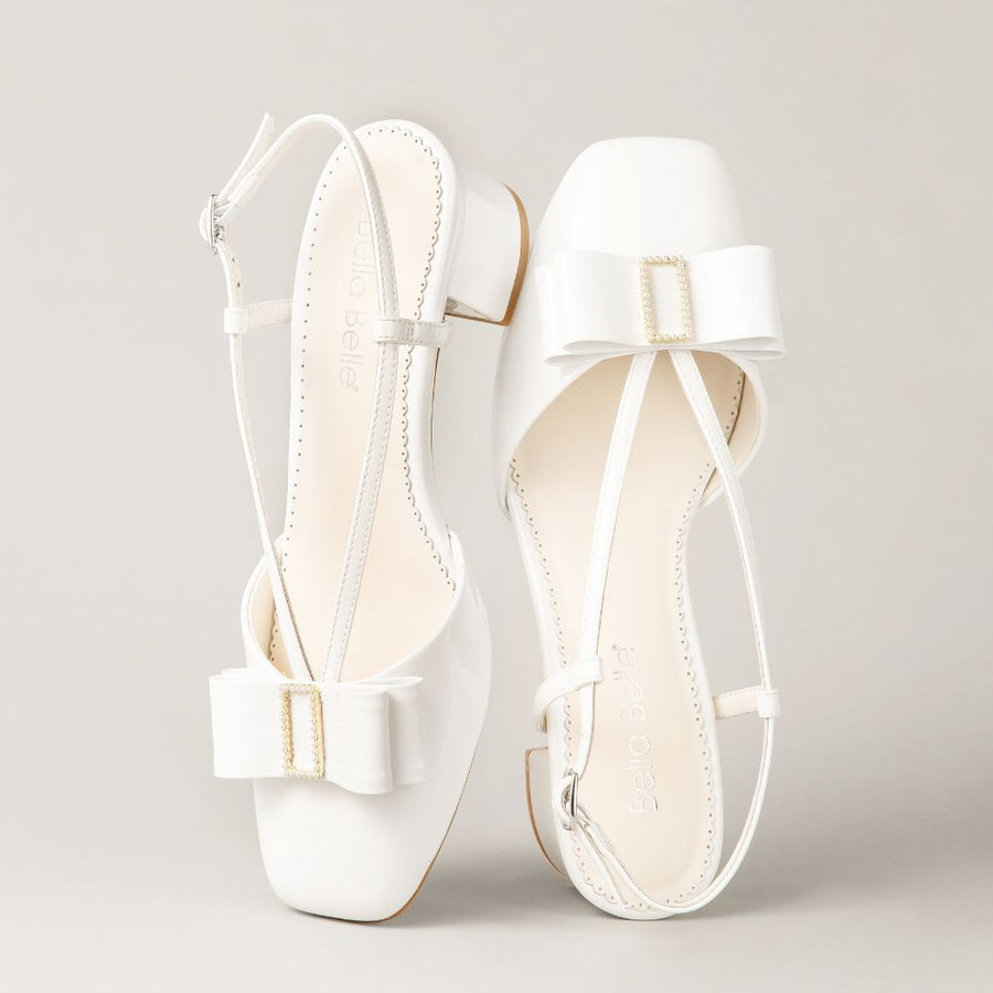 bella belle Abby Pearl Bow Patent Leather Block Heels