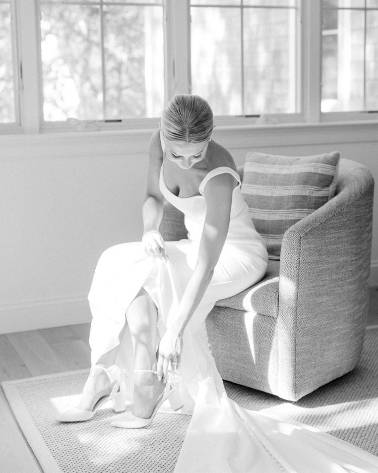 bella belle brides carissa wearing molly pearl and bow block heel wedding shoes