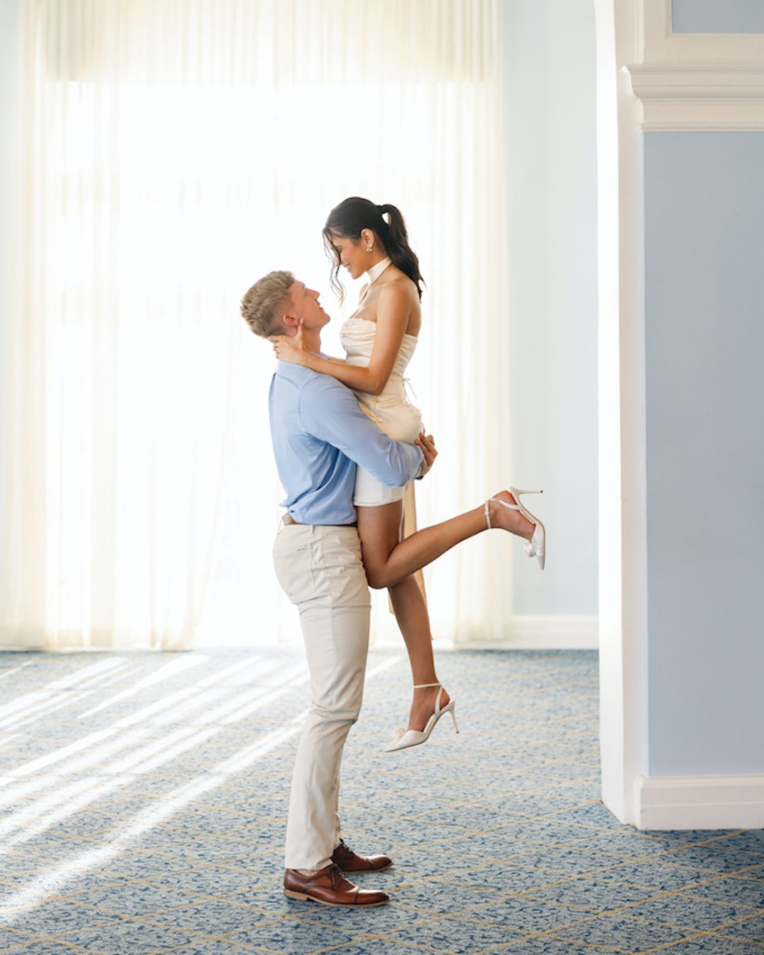 bella belle brides olivia wearing noelle wedding heels for her engagement shoot