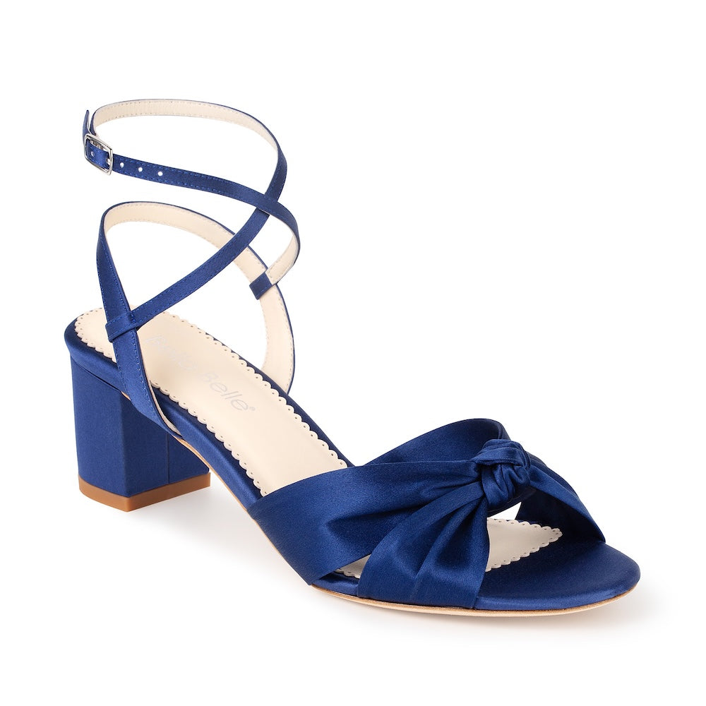 bella belle sally Blue Silk Knotted Bow Block Heel Sandals