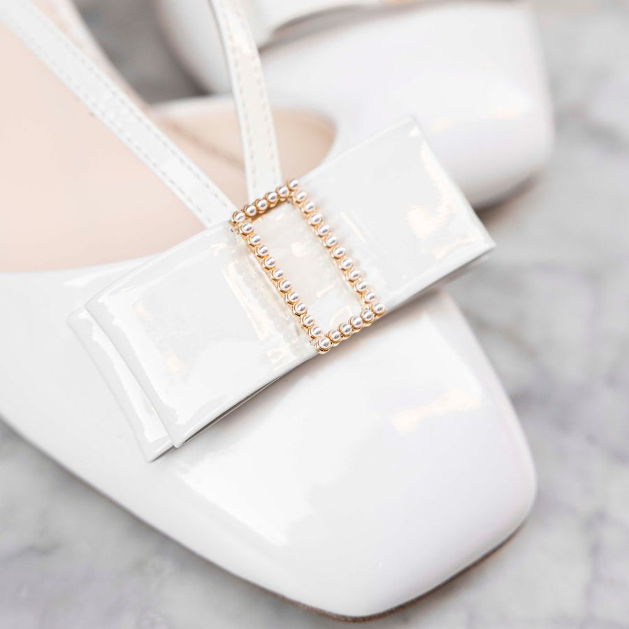 bella belle Abby Pearl Bow Patent Leather Block Heels