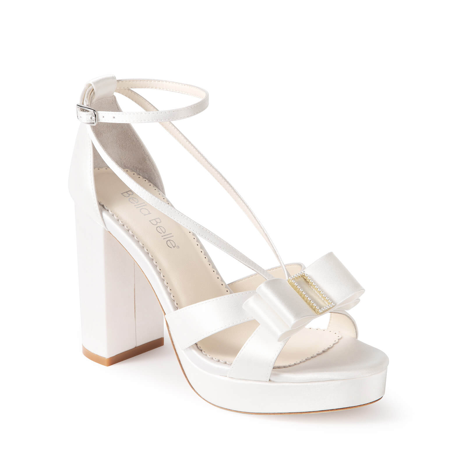 Addison Pearl Bow Platform Bridal Heels | Bella Belle