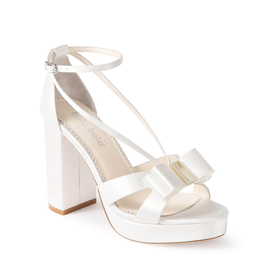 bella belle Addison Pearl Bow Platform Bridal Heels