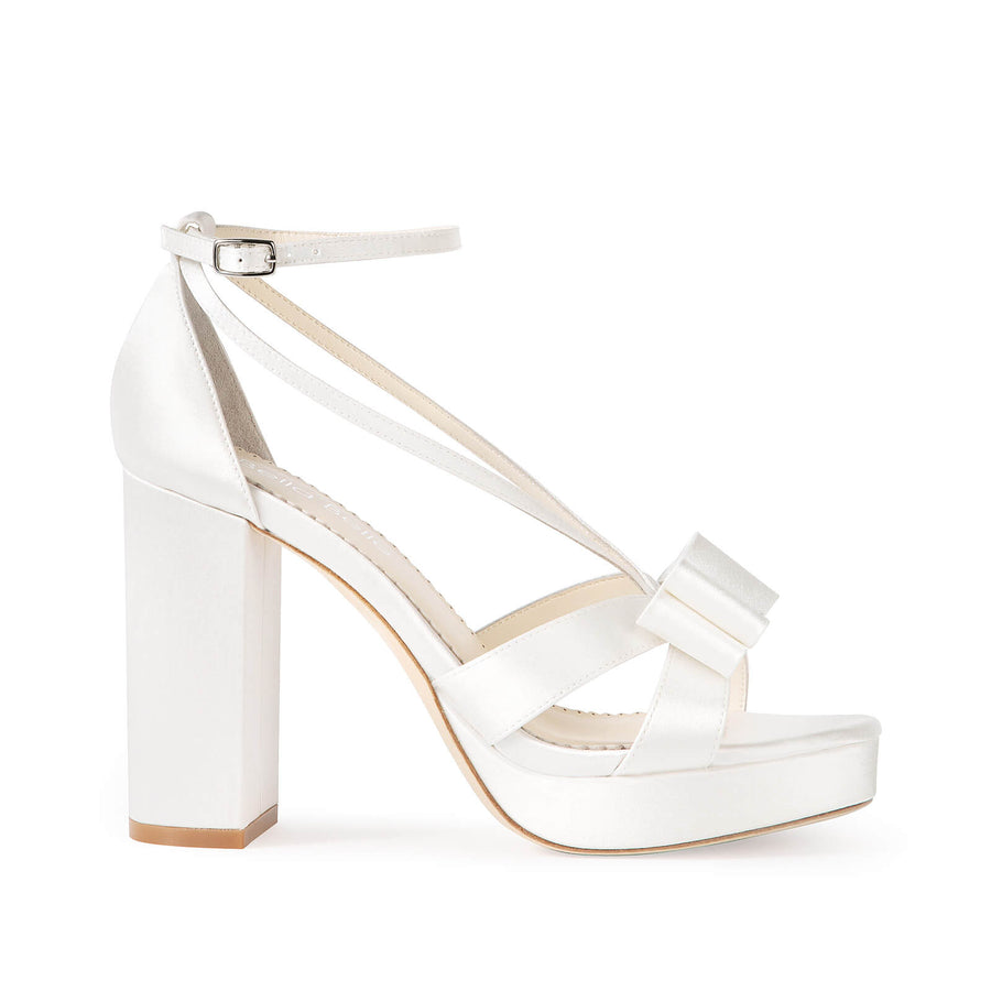 bella belle Addison Pearl Bow Platform Bridal Heels