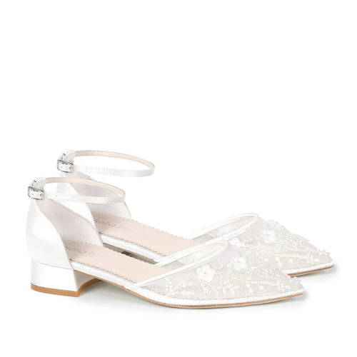 bella belle thalia Floral Embroidered Wedding Flats with Ankle Strap
