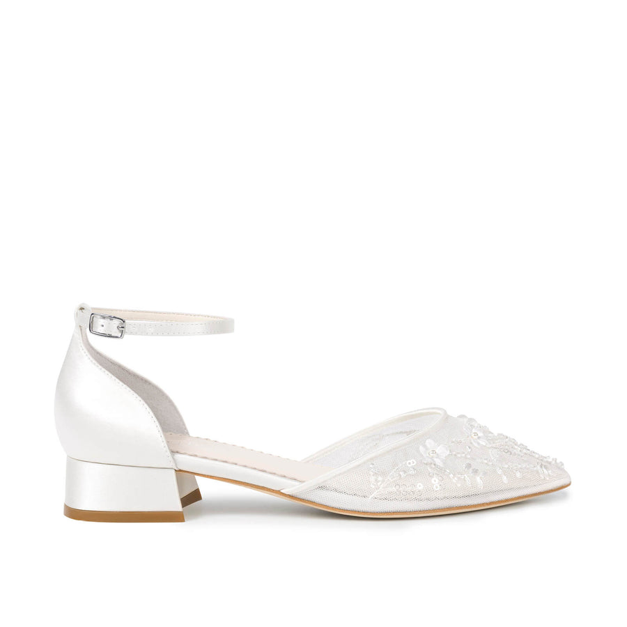 bella belle thalia Floral Embroidered Wedding Flats with Ankle Strap