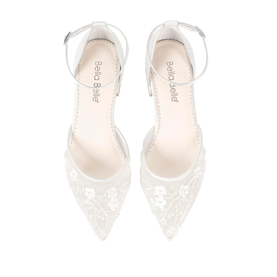 bella belle thalia Floral Embroidered Wedding Flats with Ankle Strap