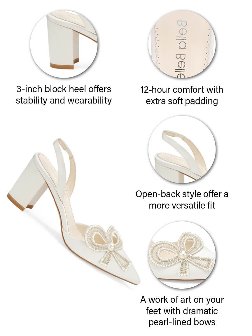 Slingback Pearl Wedding Shoes with Bow and Block Heel