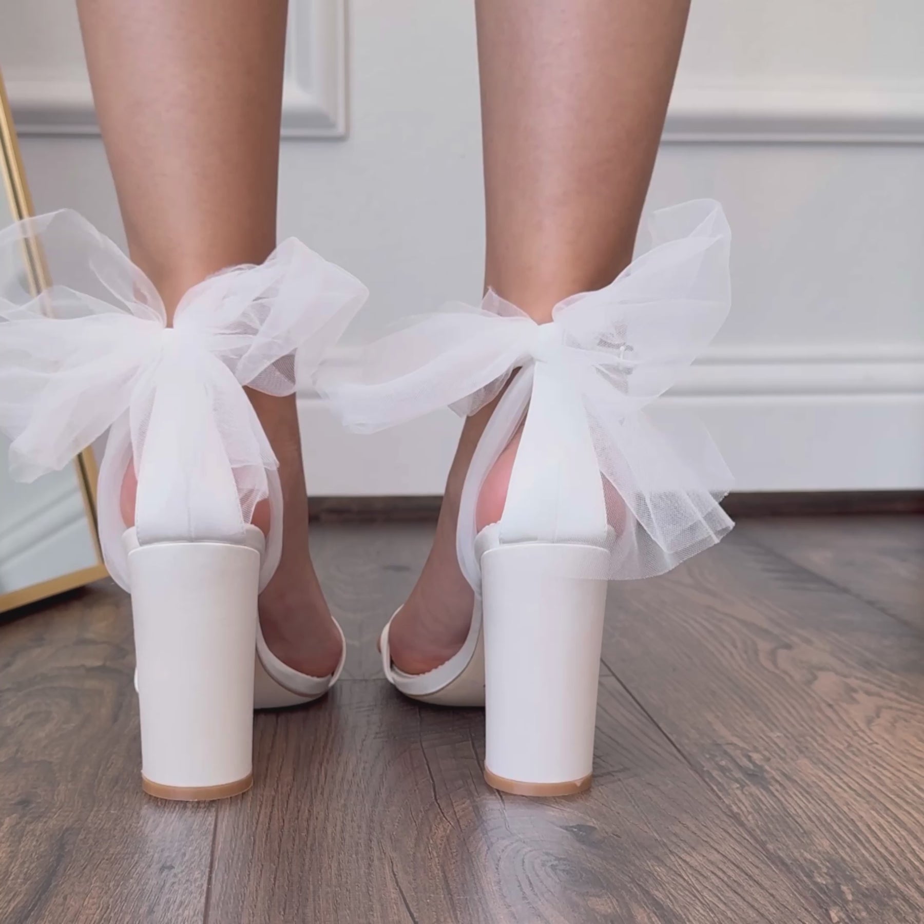 Open Toe Ankle Strap Tulle Bow Block Heels | Bella Belle Open Toe Ankle Strap Tulle Bow Block Heels | Bella Belle