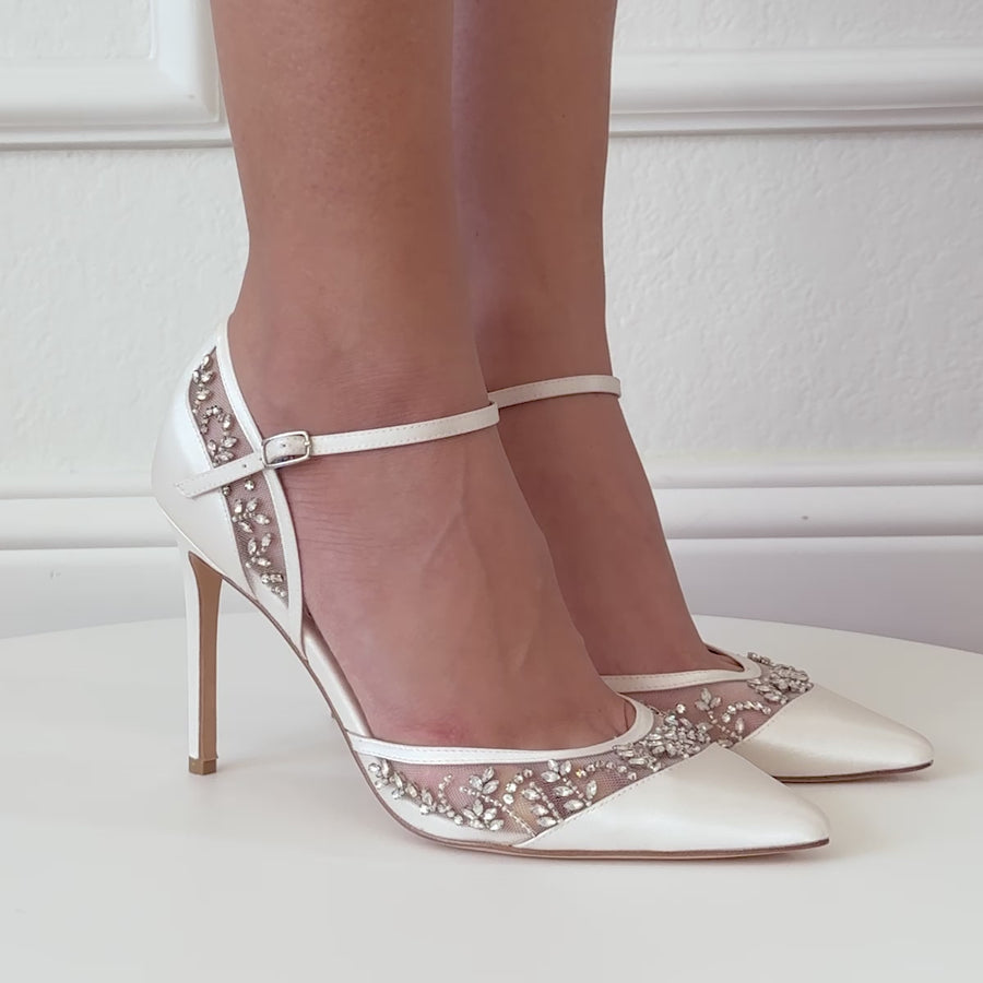 Bella Belle Shoes Emma Ivory Crystal Embellished Cap Toe D'orsay Heel