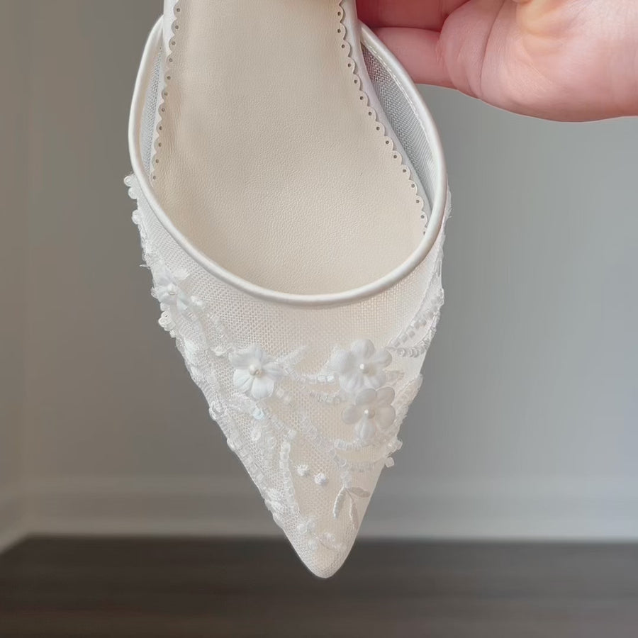 bella belle thalia Floral Embroidered Wedding Flats with Ankle Strap