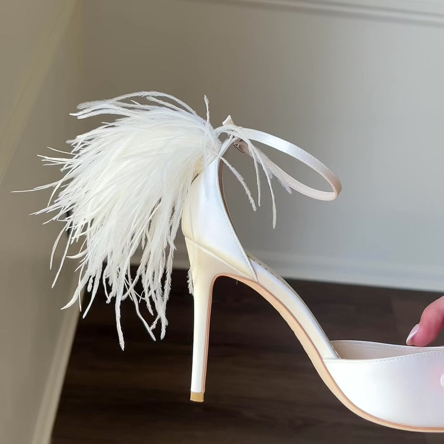 Tate Feather Detail Statement Wedding Shoes
