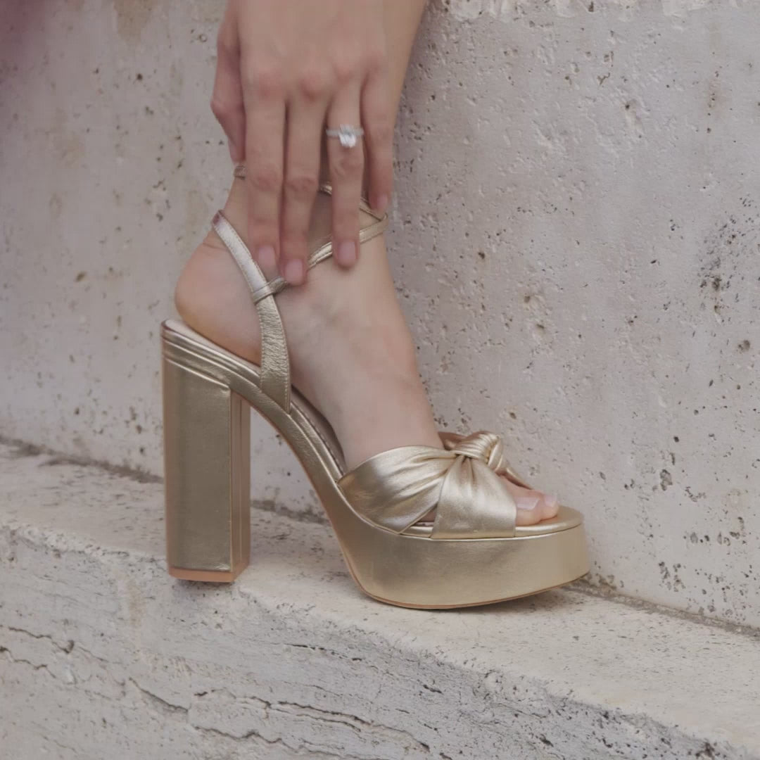 Bella Belle Serafina Gold Platform Sandals Open Toe Heels 