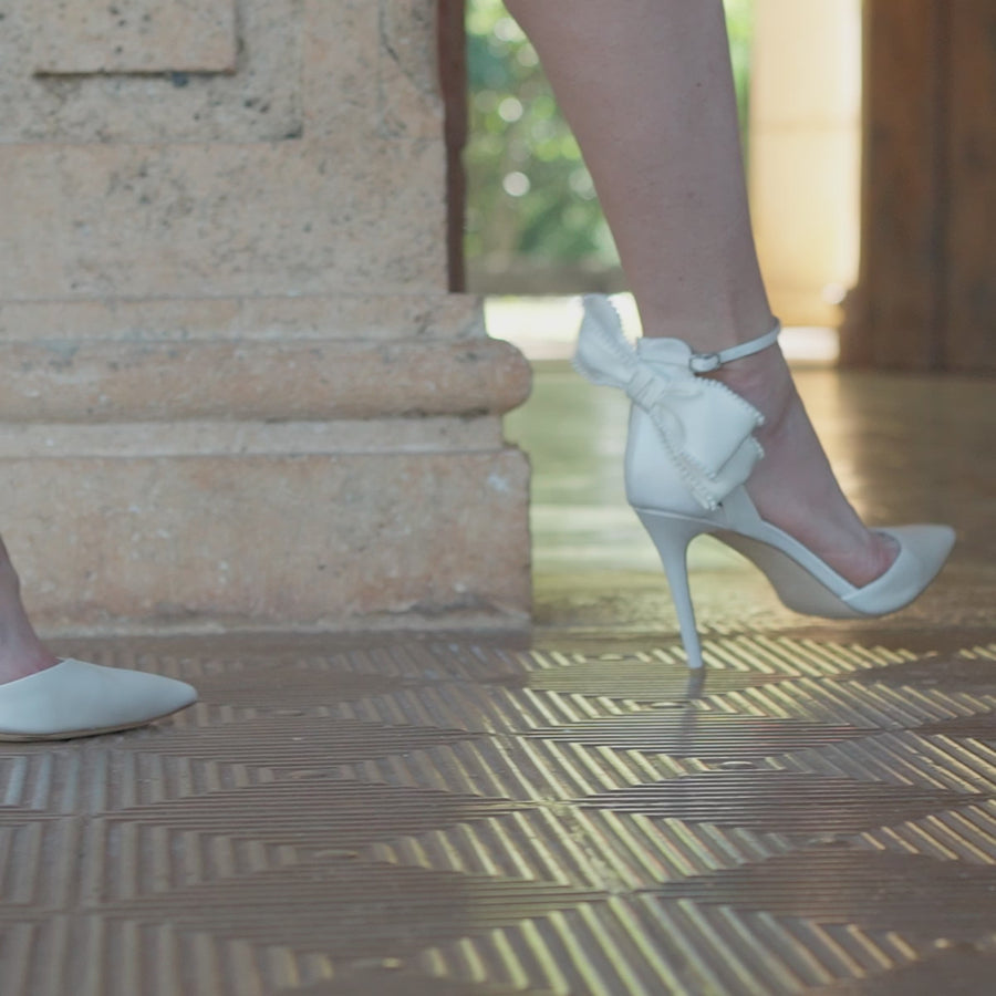 Bella Belle Mirabelle Ivory Ankle Strap Pearl Bow Heels