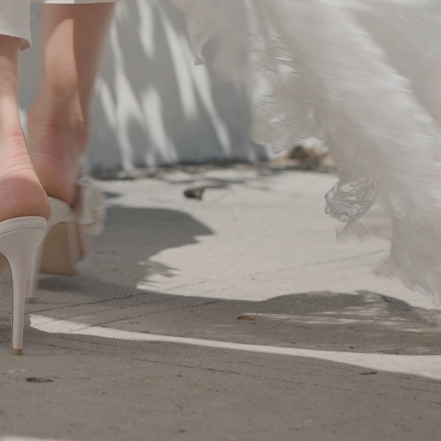 Bella Belle Brooklyn Ivory Wedding Mules with Pearl Trimmed Bows