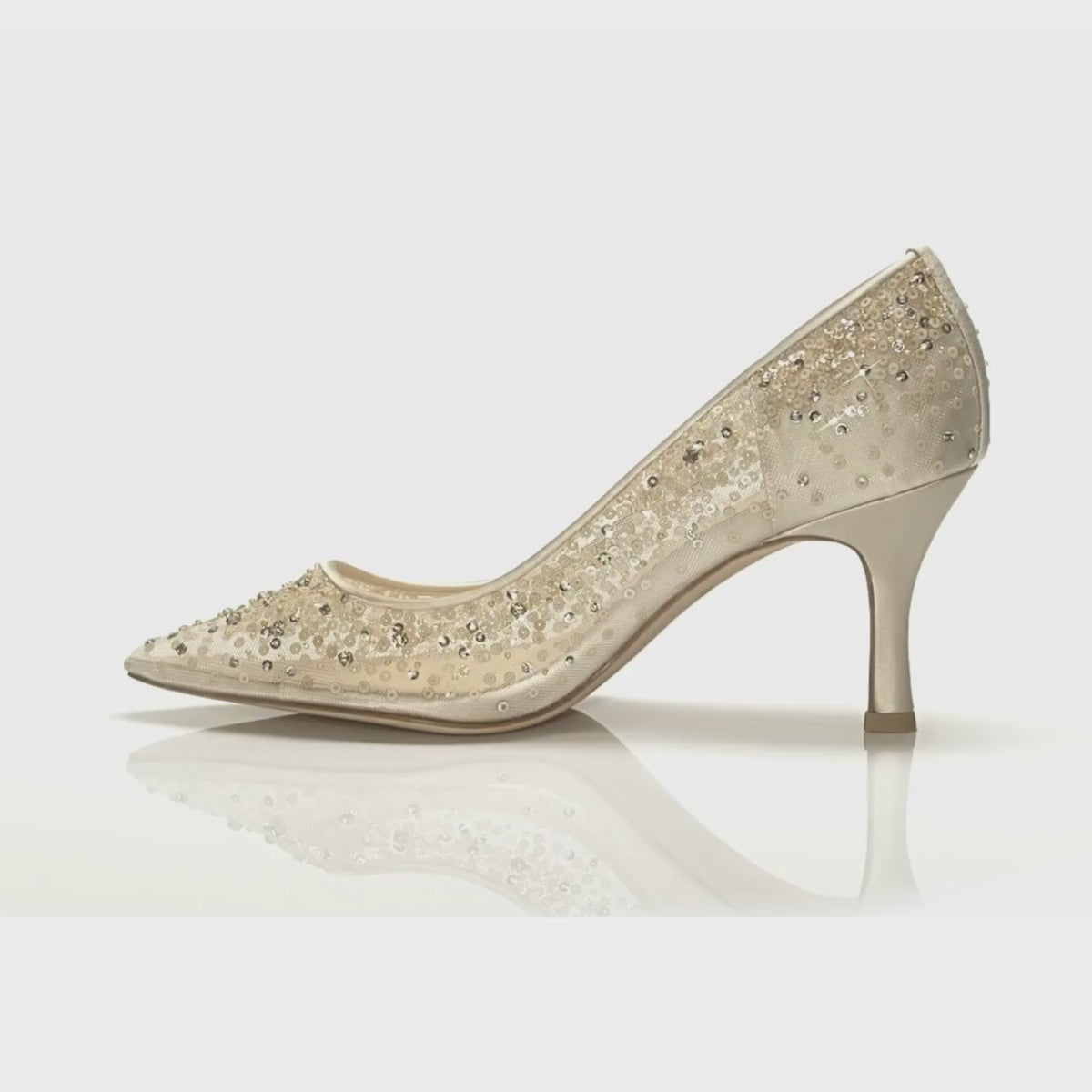 Sparkly Nude Heels with Sequin & Crystal Embellished Mesh