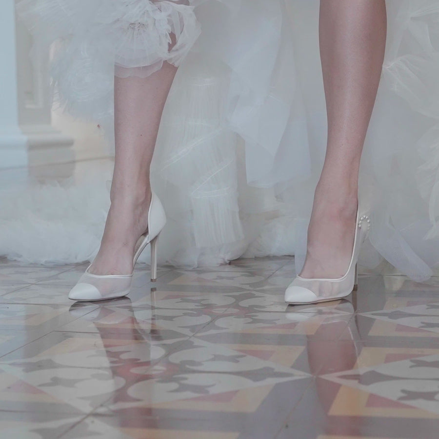 Bella Belle Remi Pearl Accent Ivory Mesh Closed Toe Heels