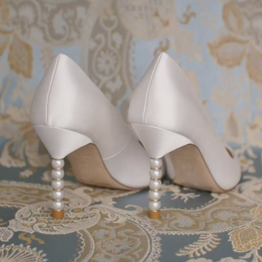 Bella Belle Shoes Audrey Ivory Pump with Pearl and Crystal Heel