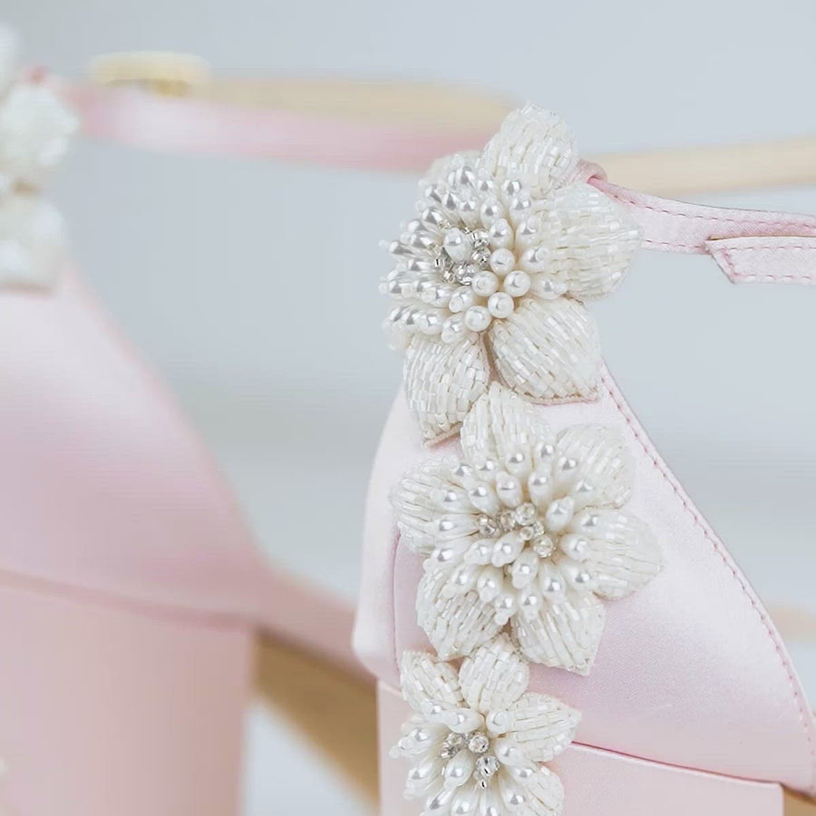 Bella Belle Shoes Fabiola Blush Block Heel Sandals with Pearls