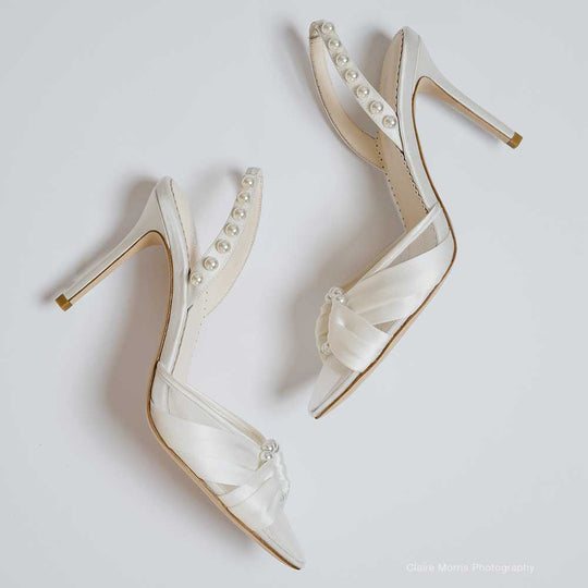 Bella Belle Faye Slingback Ivory Pearl Wedding Shoes with Pearl Ring Broach
