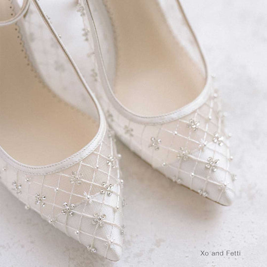 Bella Belle Kennedy Mesh Quilted Heels with Crystals and Pearls