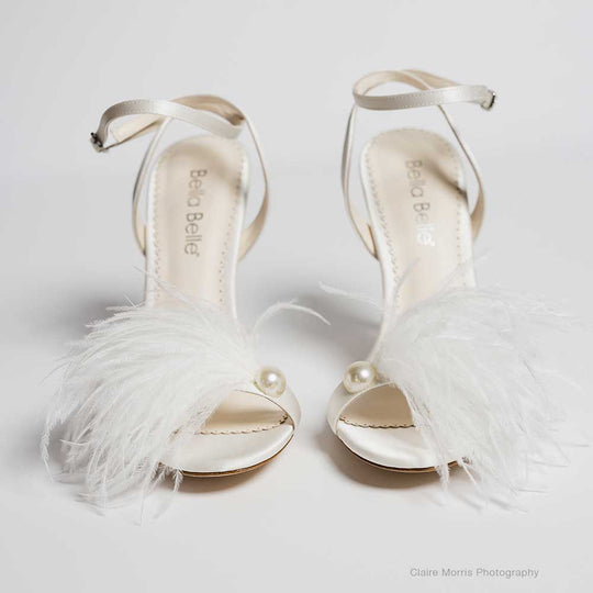 Bella Belle Quinn Double Ankle Strap Feather Bridal Shoes