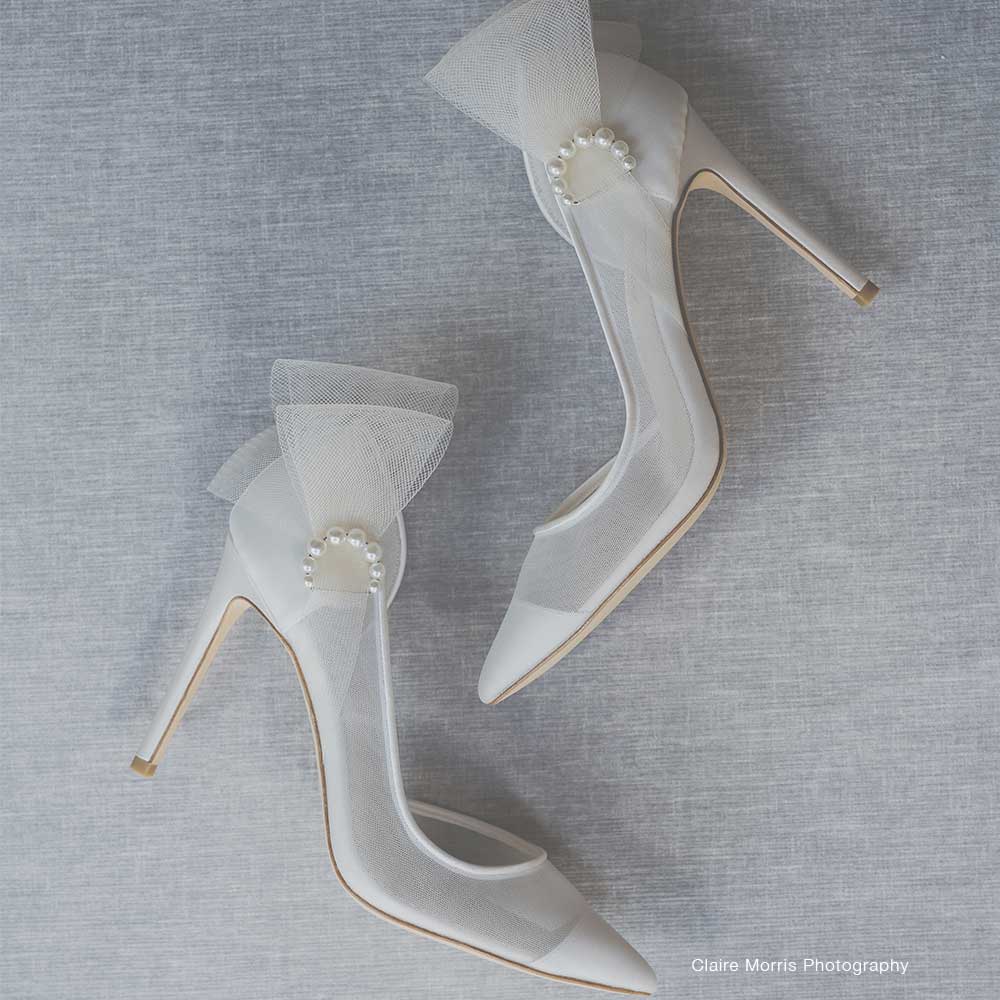 Bella Belle Remi Pearl Accent Ivory Mesh Closed Toe Heels