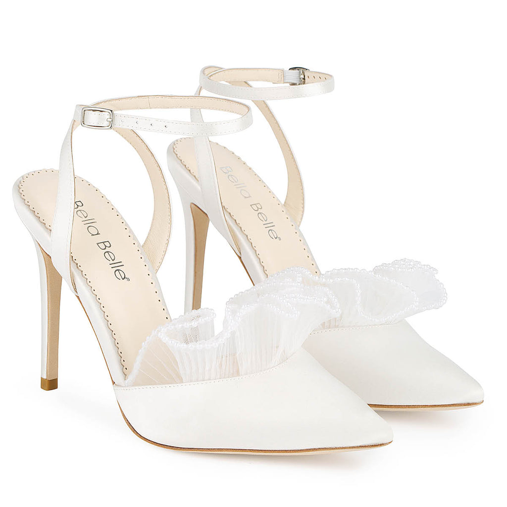 Blaire Wedding Pearl Trimmed Ruffle Heels Ankle Strap
