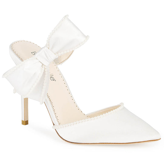 Bella Belle Brooklyn Ivory Wedding Mules with Pearl Trimmed Bows